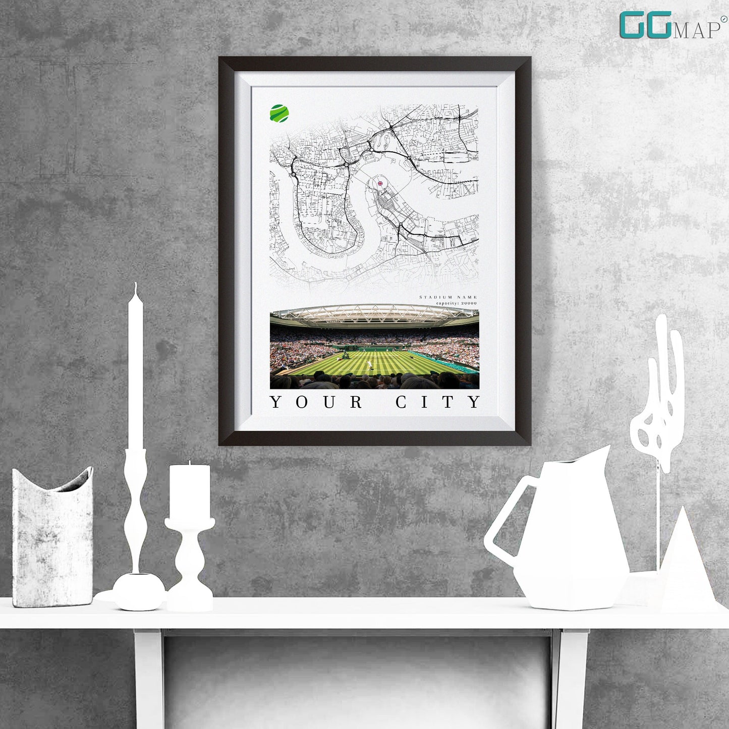 TENNIS DIGITAL DOWNLOAD - Tennis Stadium City Map - Your club - Your Stadium - Your poster - Personalized -