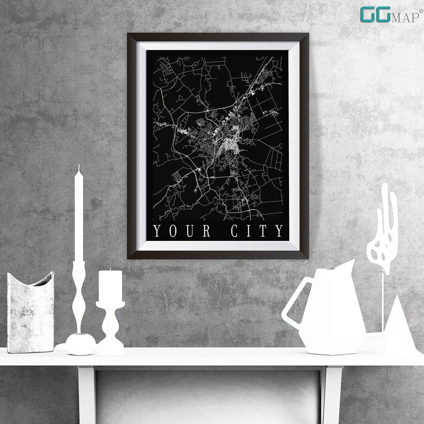 Open BLACK City Map DIGITAL DOWNLOAD - Open Black City Map - Your city - Your contry - Your poster - Personalized -