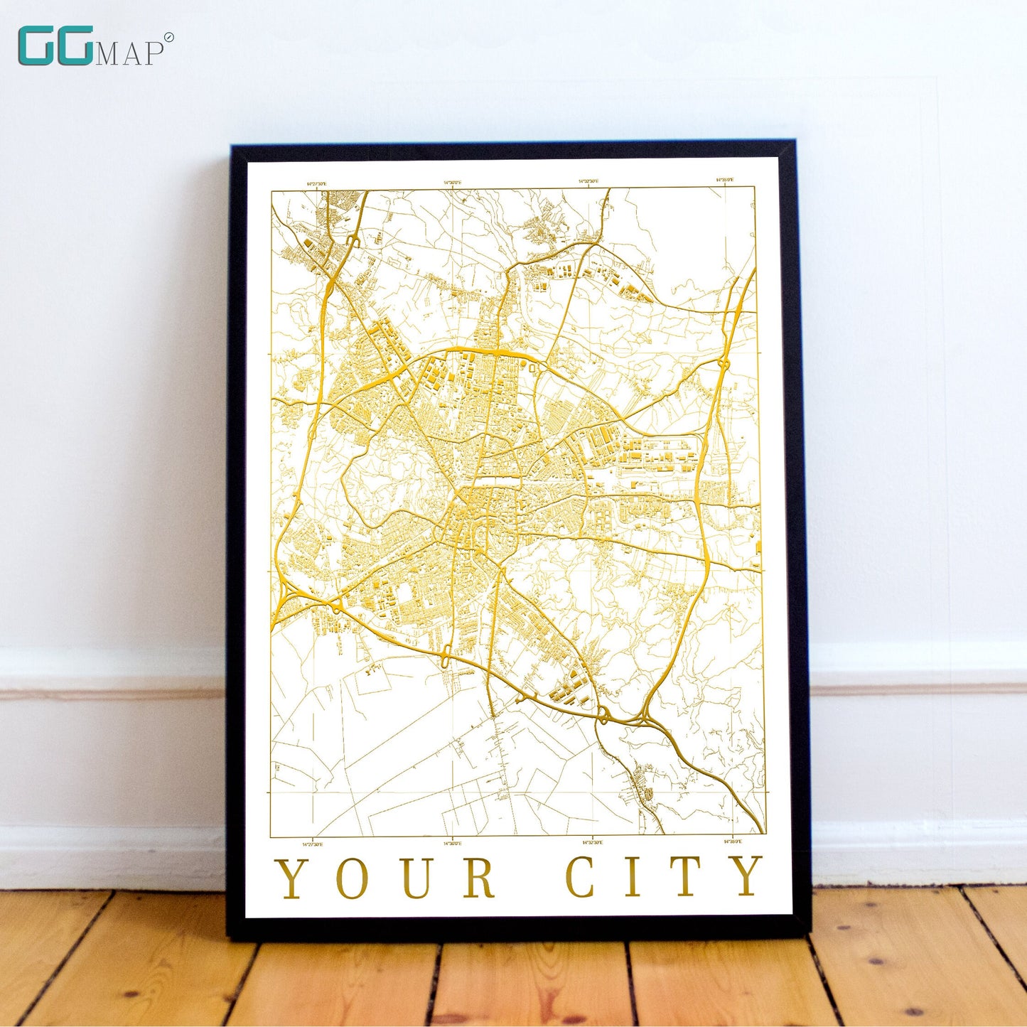 Open GOLD City Map DIGITAL DOWNLOAD - Open Gold City Map - Your city - Your contry - Your poster - Personalized -