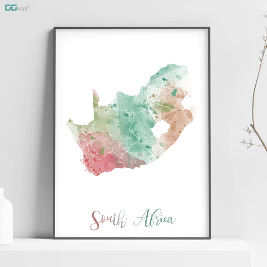 a watercolor map of south africa in pastel colors