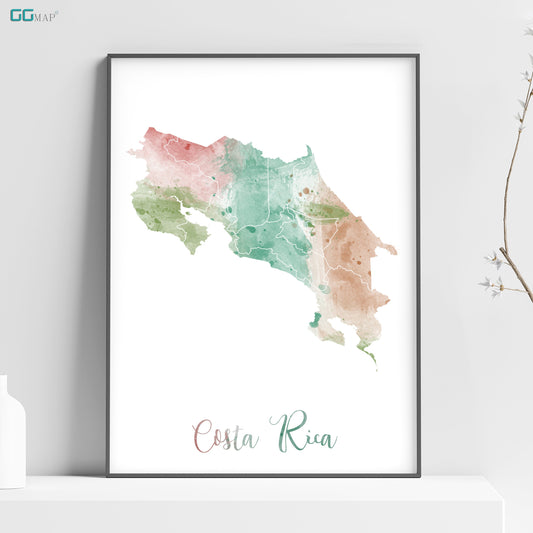 a watercolor map of costa rica on a shelf