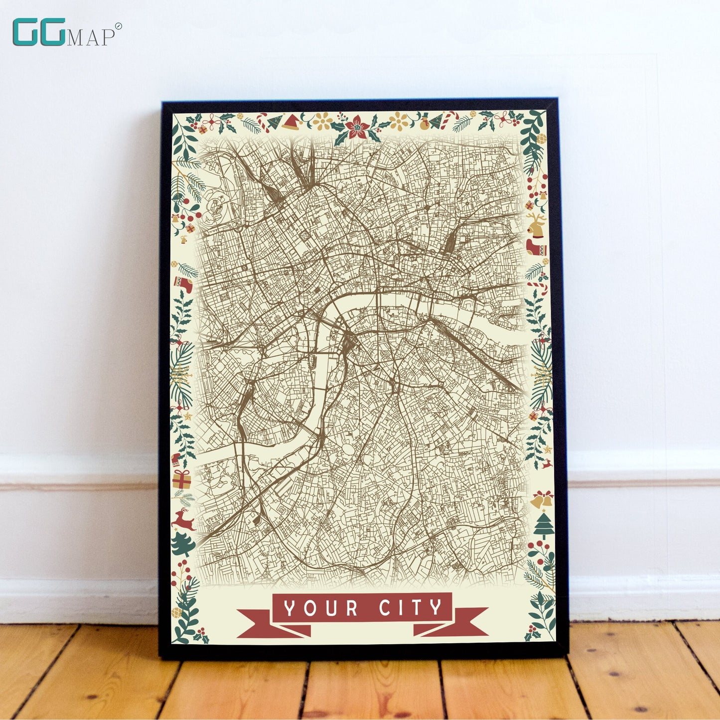 CHRISTMAS Map DIGITAL DOWNLOAD - Christmas City Map - Your city - Your contry - Your poster - Personalized -