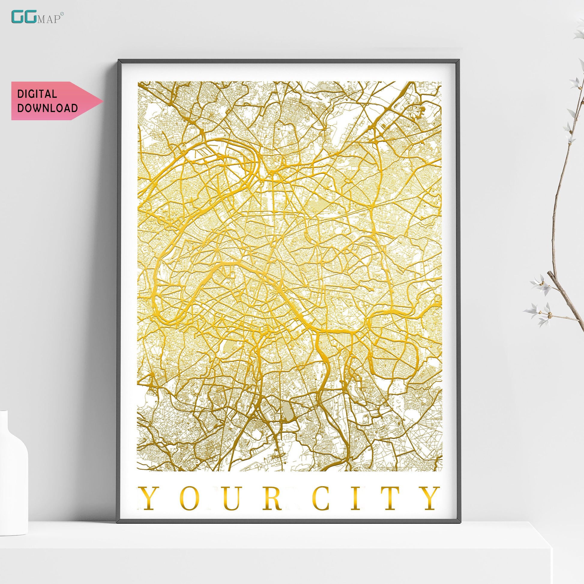 a yellow poster with the words your city on it