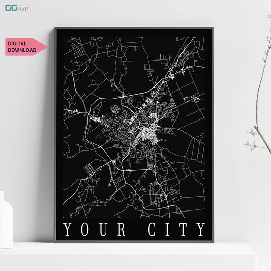 a black and white poster of a city map