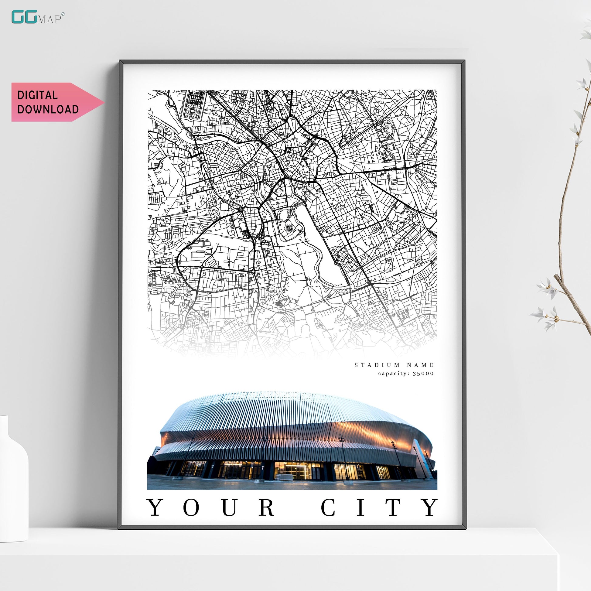 a poster of a stadium with a map of the stadium