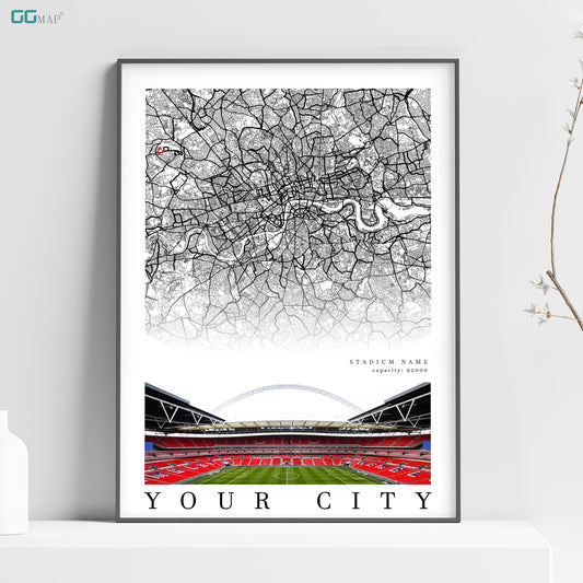 a poster of a stadium with a map of the stadium