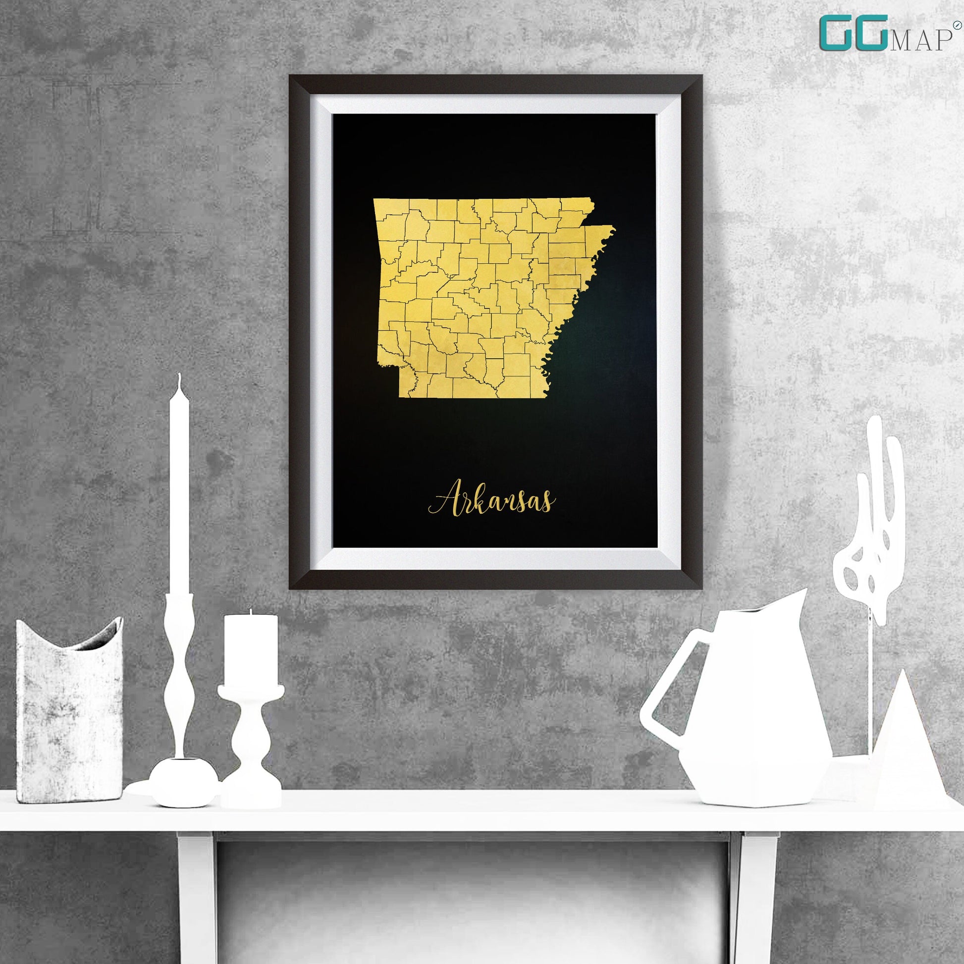 a framed map of the state of indiana