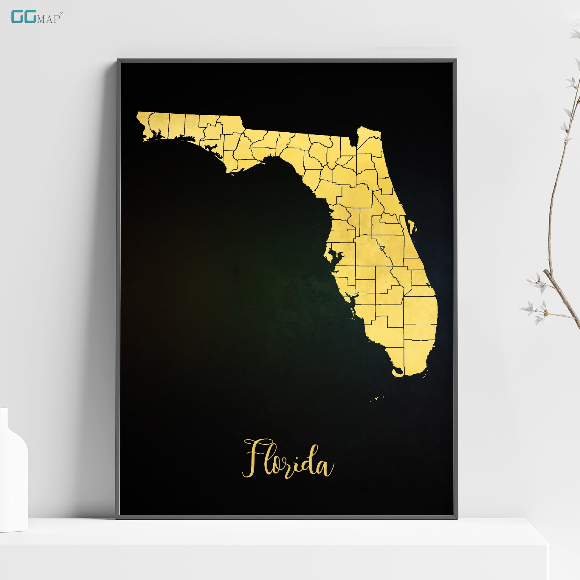 a black and yellow poster with the state of florida