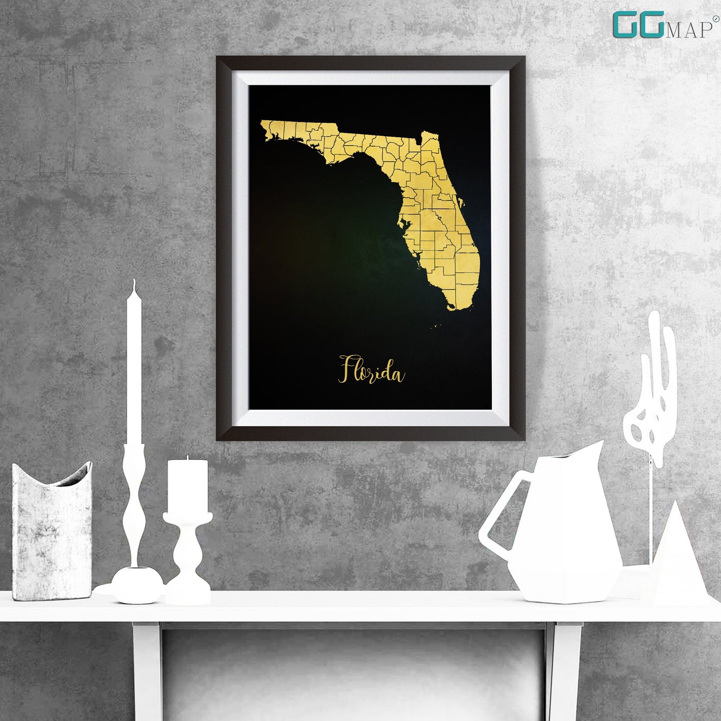 FLORIDA map - Florida gold map - Travel poster - Home Decor - Wall decor - Office map - Florida gift - GGmap - Florida poster