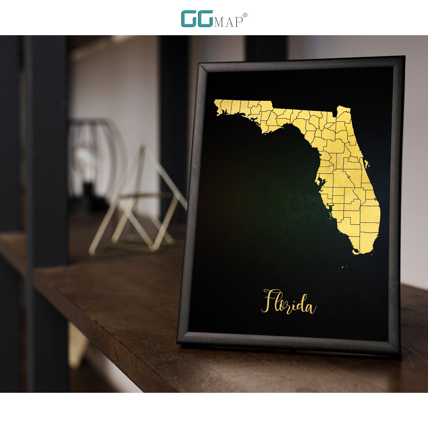 FLORIDA map - Florida gold map - Travel poster - Home Decor - Wall decor - Office map - Florida gift - GGmap - Florida poster