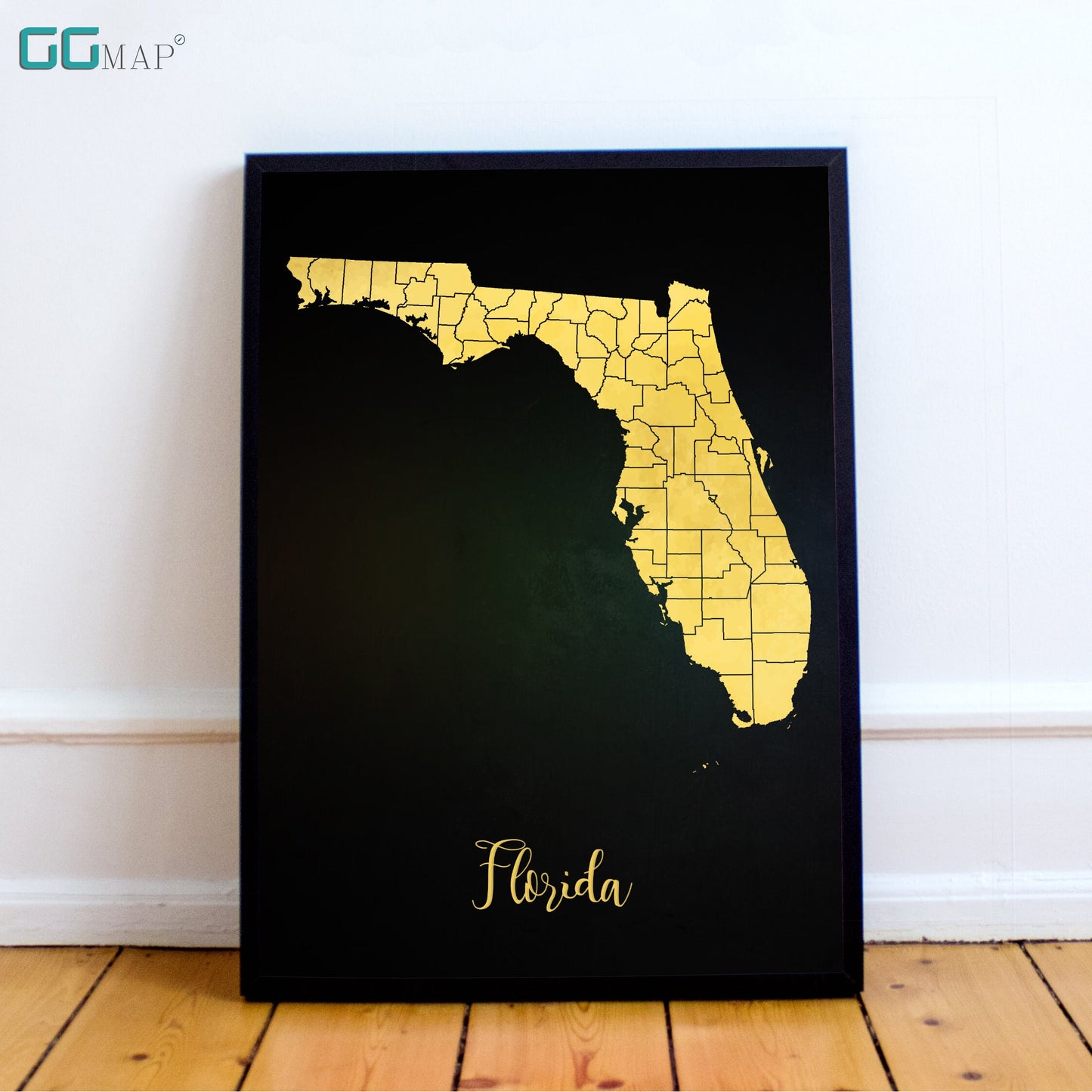 FLORIDA map - Florida gold map - Travel poster - Home Decor - Wall decor - Office map - Florida gift - GGmap - Florida poster