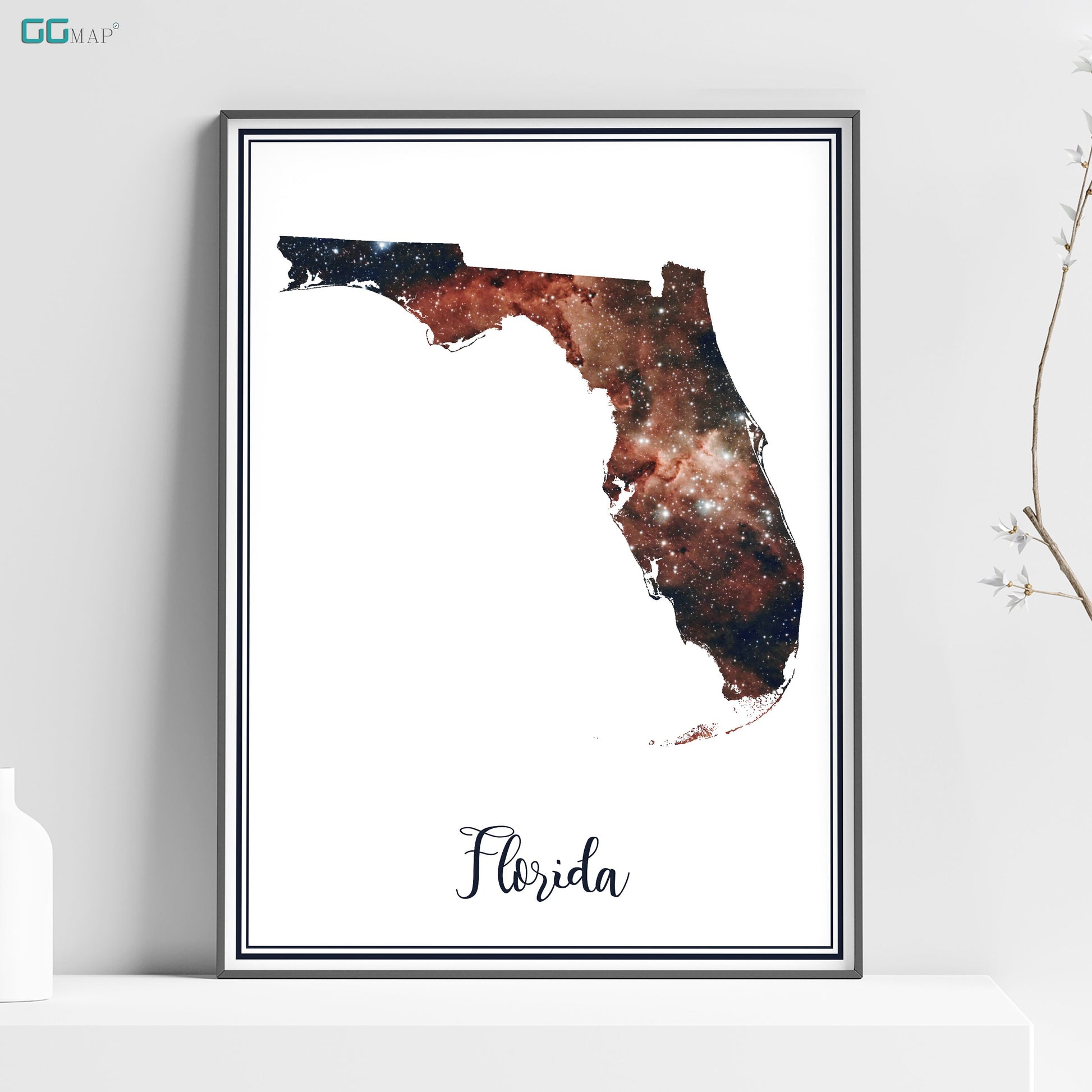 a watercolor map of florida with the name