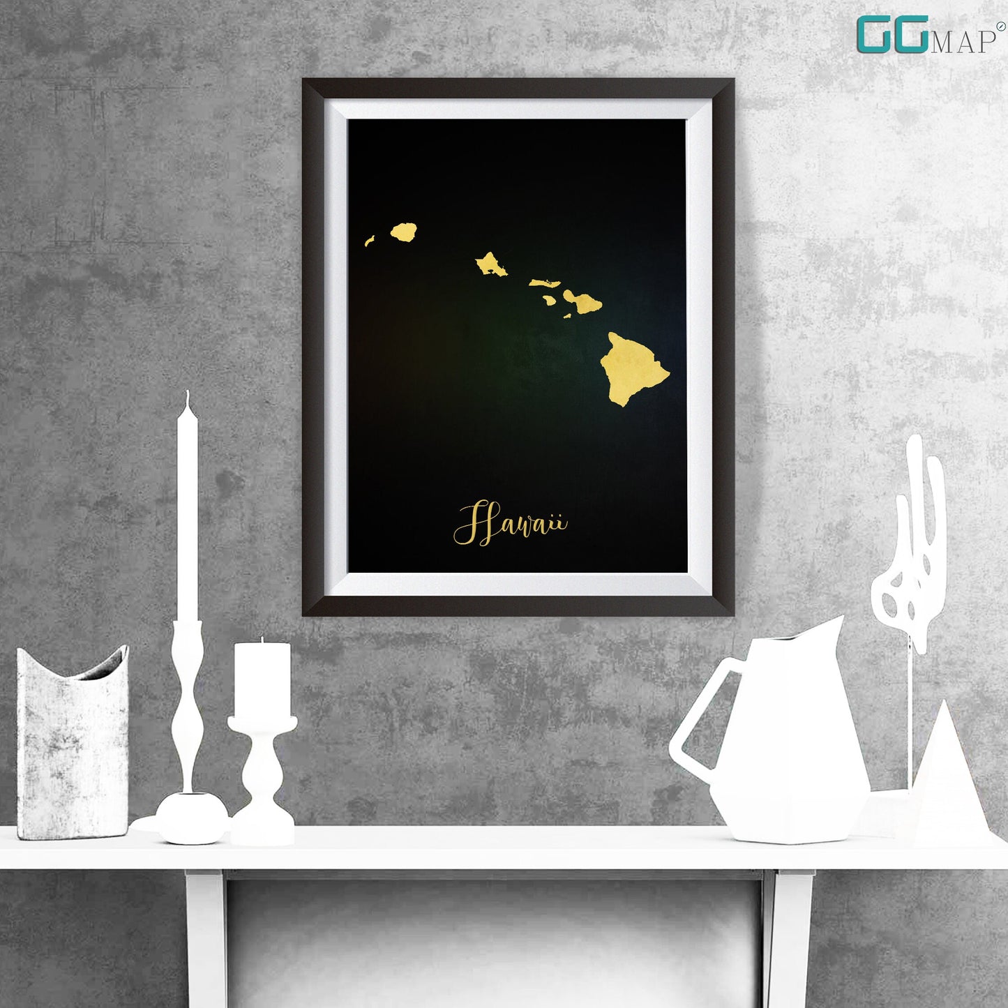 HAWAII map - Hawaii gold map - Travel poster - Home Decor - Wall decor - Office map - Hawaii gift - GGmap - Hawaii poster