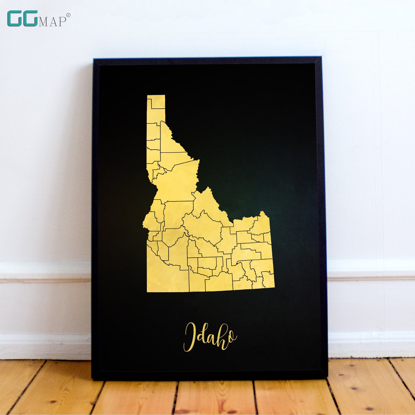 IDAHO map - Idaho gold map - Travel poster - Home Decor - Wall decor - Office map - Idaho gift - GGmap - Idaho poster