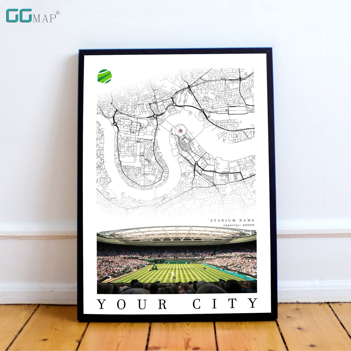 TENNIS DIGITAL DOWNLOAD - Tennis Stadium City Map - Your club - Your Stadium - Your poster - Personalized -