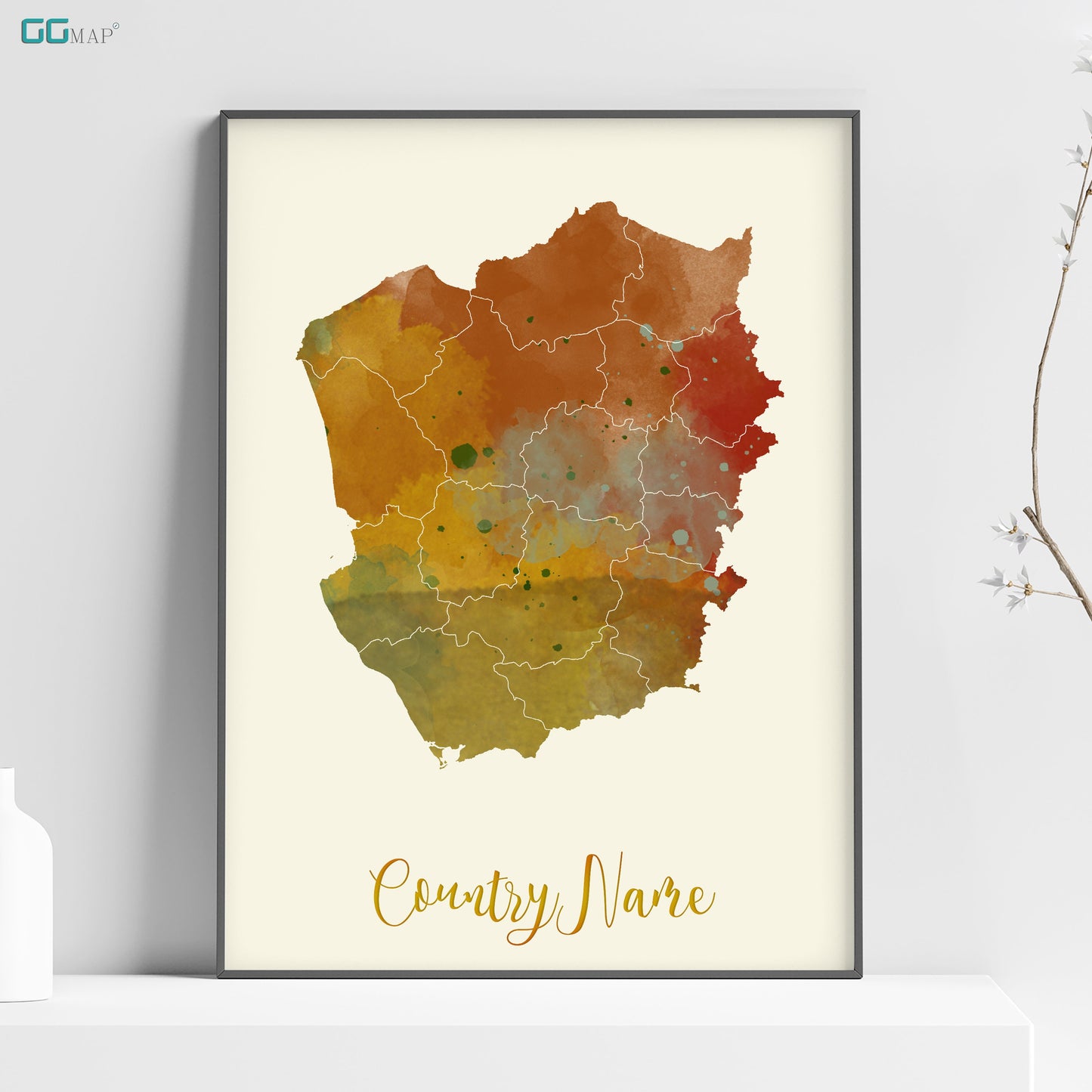 WATERCOLOR Country Map DIGITAL DOWNLOAD - Watercolor Country Map - Your contry - Your poster - Personalized -