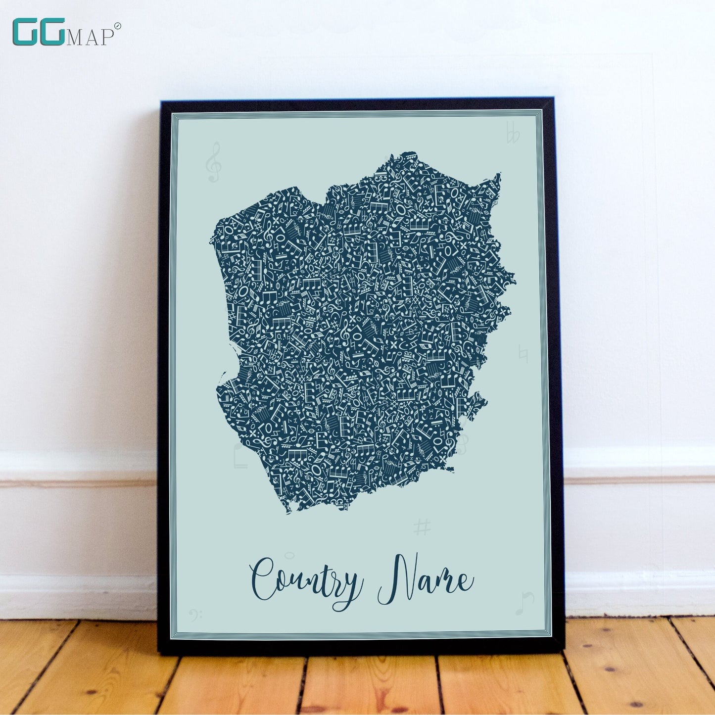 MUSIC Blue Country Map DIGITAL DOWNLOAD - Music Blue Country Map - Your contry - Your poster - Personalized -