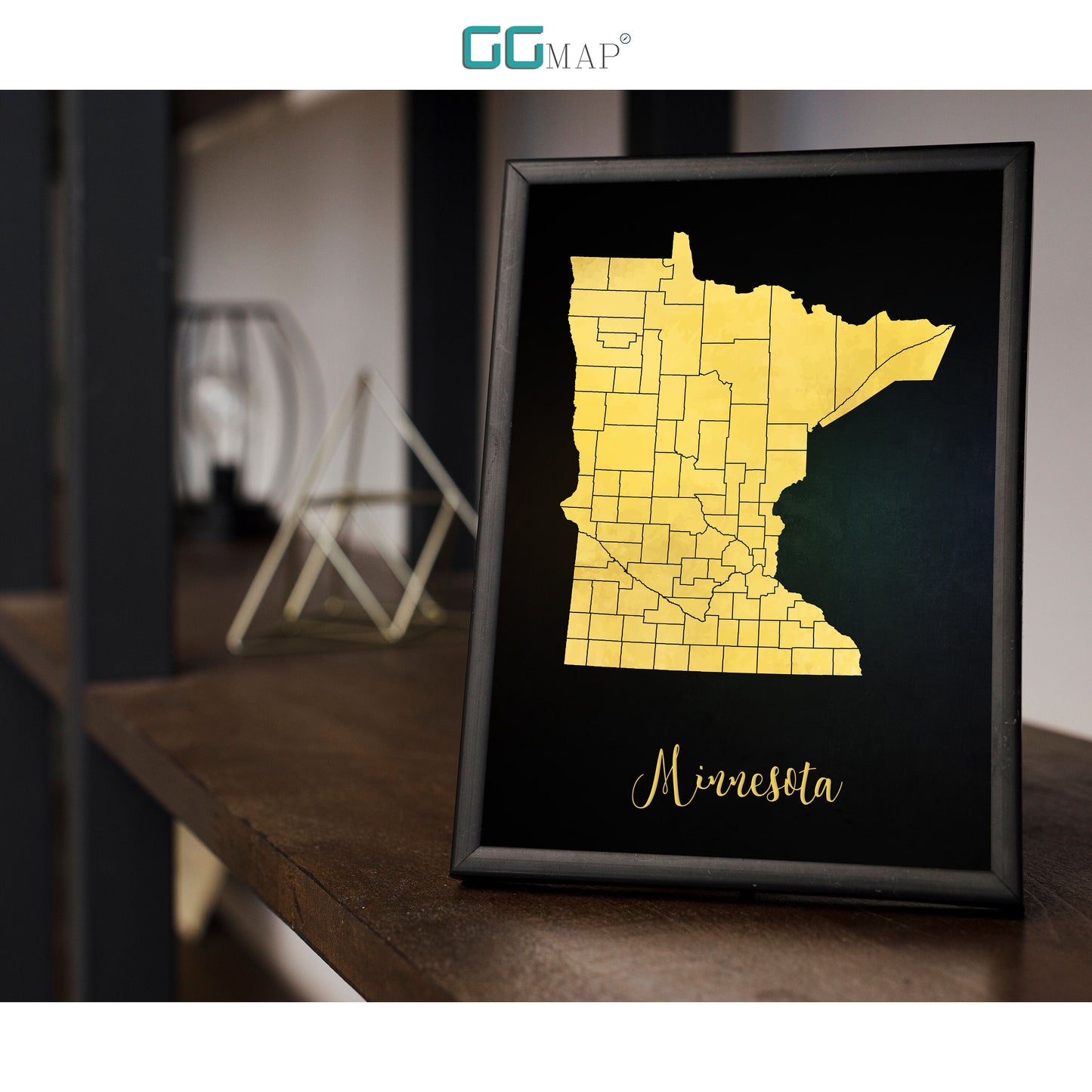 MINNESOTA map - Minnesota gold map - Travel poster - Home Decor - Wall decor - Office map - Minnesota gift - GGmap - Minnesota poster