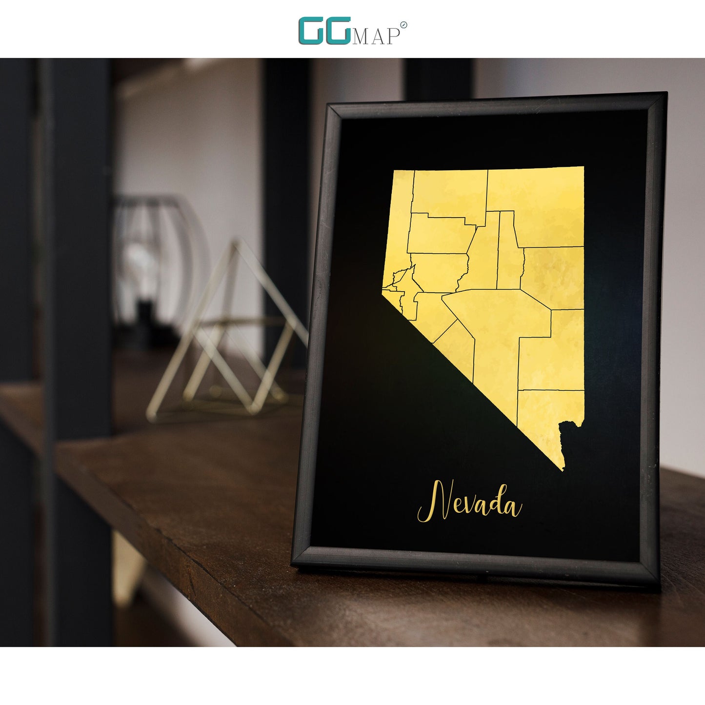 NEVADA map - Nevada gold map - Travel poster - Home Decor - Wall decor - Office map - Nevada gift - GGmap - Nevada poster