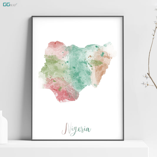 a watercolor map of the state of nigeria