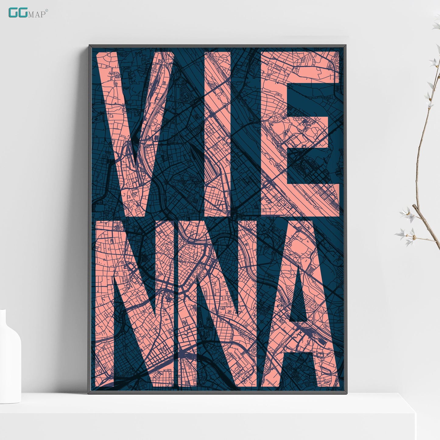 Word map of VIENNA - Austria - Home Decor - Wall decor - Office map - Travel map - Print map - Poster city map - GGMap