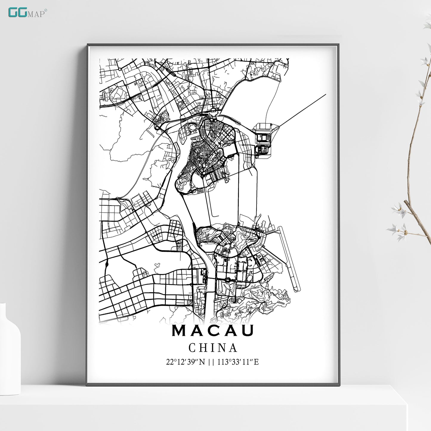 a black and white map of macau