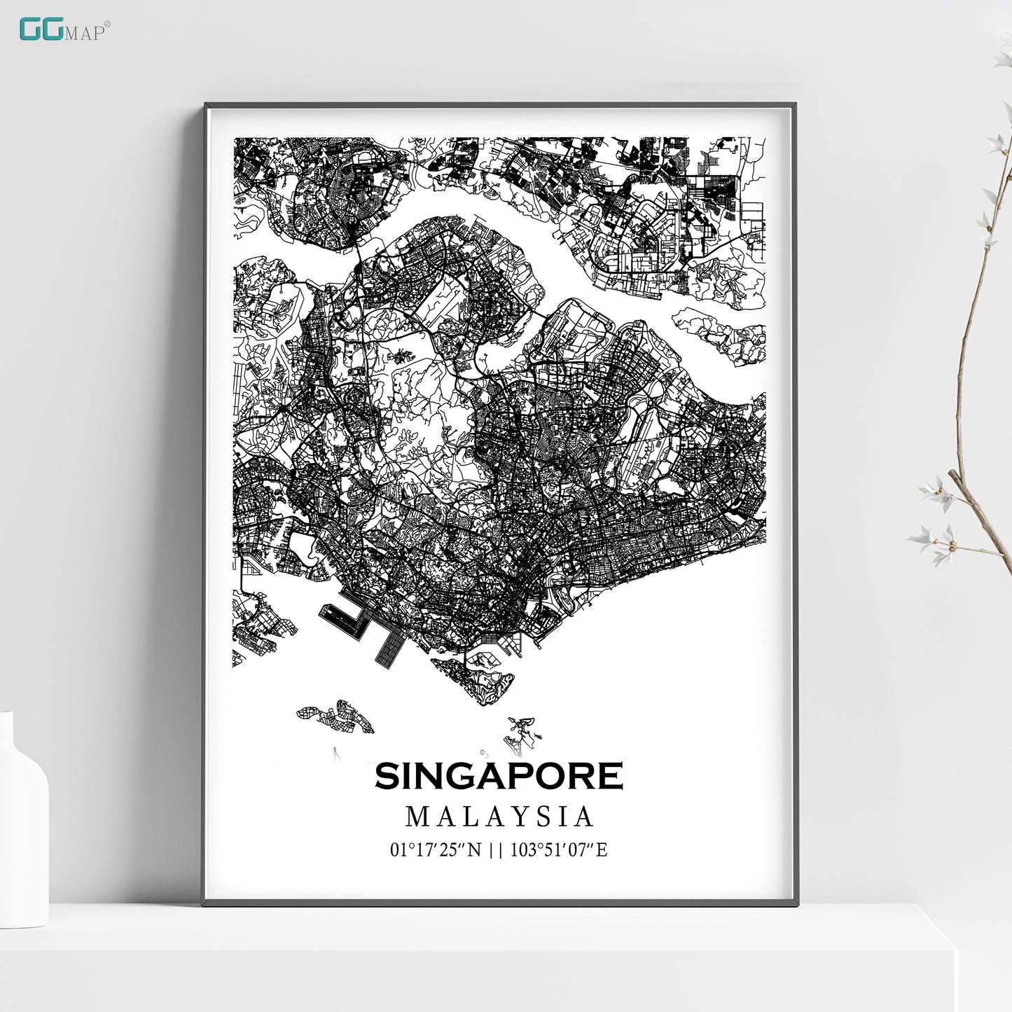 a black and white map of singapore