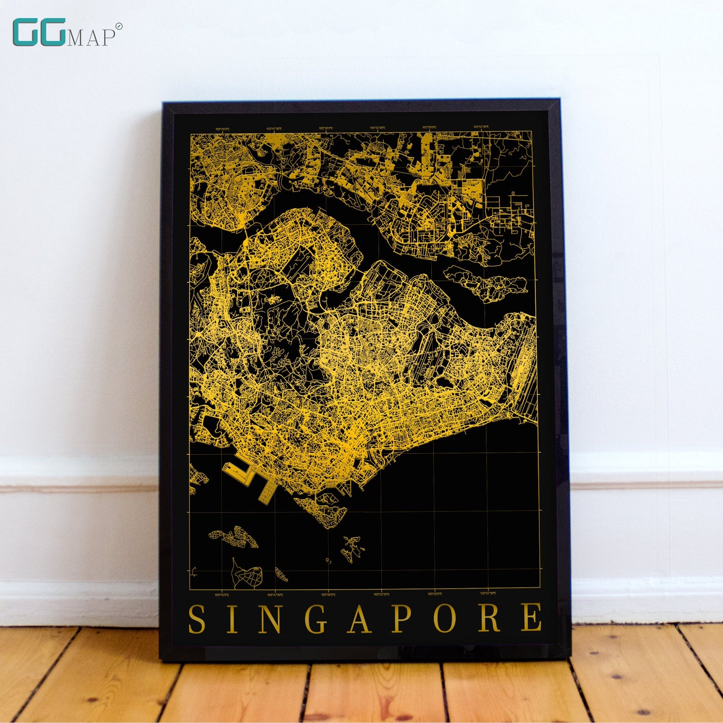 City map of SINGAPORE - Singapore Black Gold map - Home Decor - Travel map - Print map - Singapore map - Map art - Malaysia - GGMap