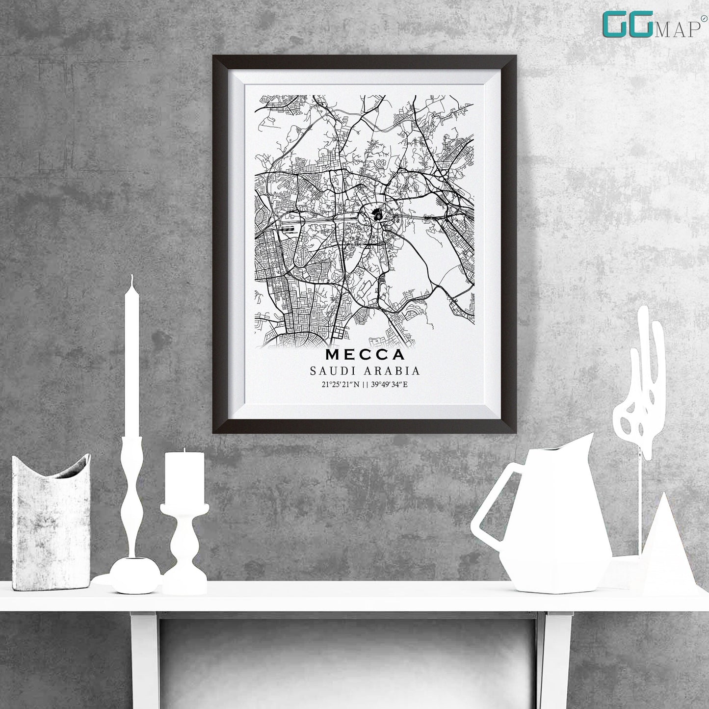 City map of MECCA - Mecca Classic map - Home Decor - Travel map - Print map - Mecca map - Map art - Saudi Arabia -