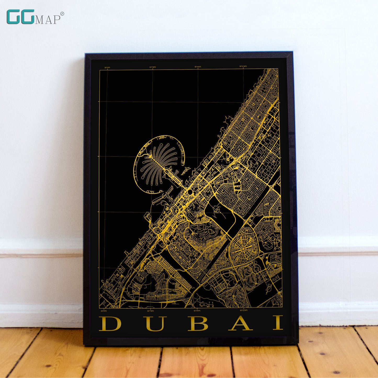 City map of DUBAI - Dubai Black Gold map - Home Decor - Travel map - Print map - Dubai map - Map art - United Arab Emirates - GGMap