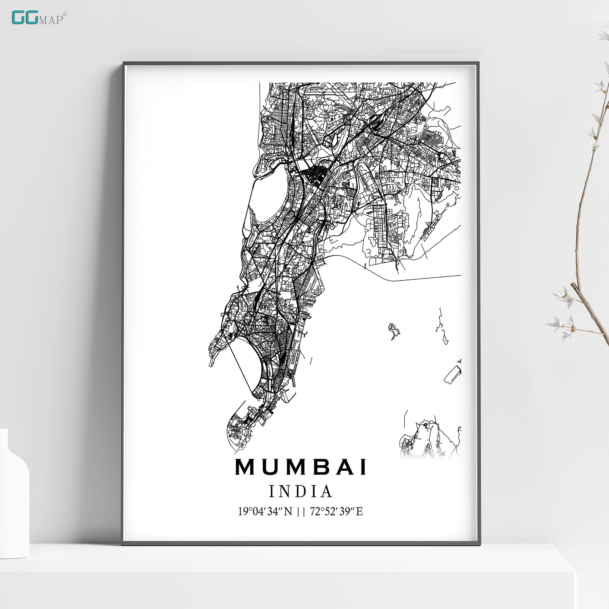 a black and white map of mumbai, india