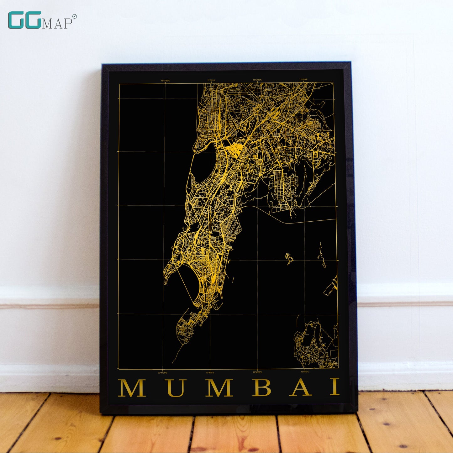 City map of MUMBAI - Mumbai Black Gold map - Home Decor - Travel map - Print map - Mumbai map - Map art - India - GGMap