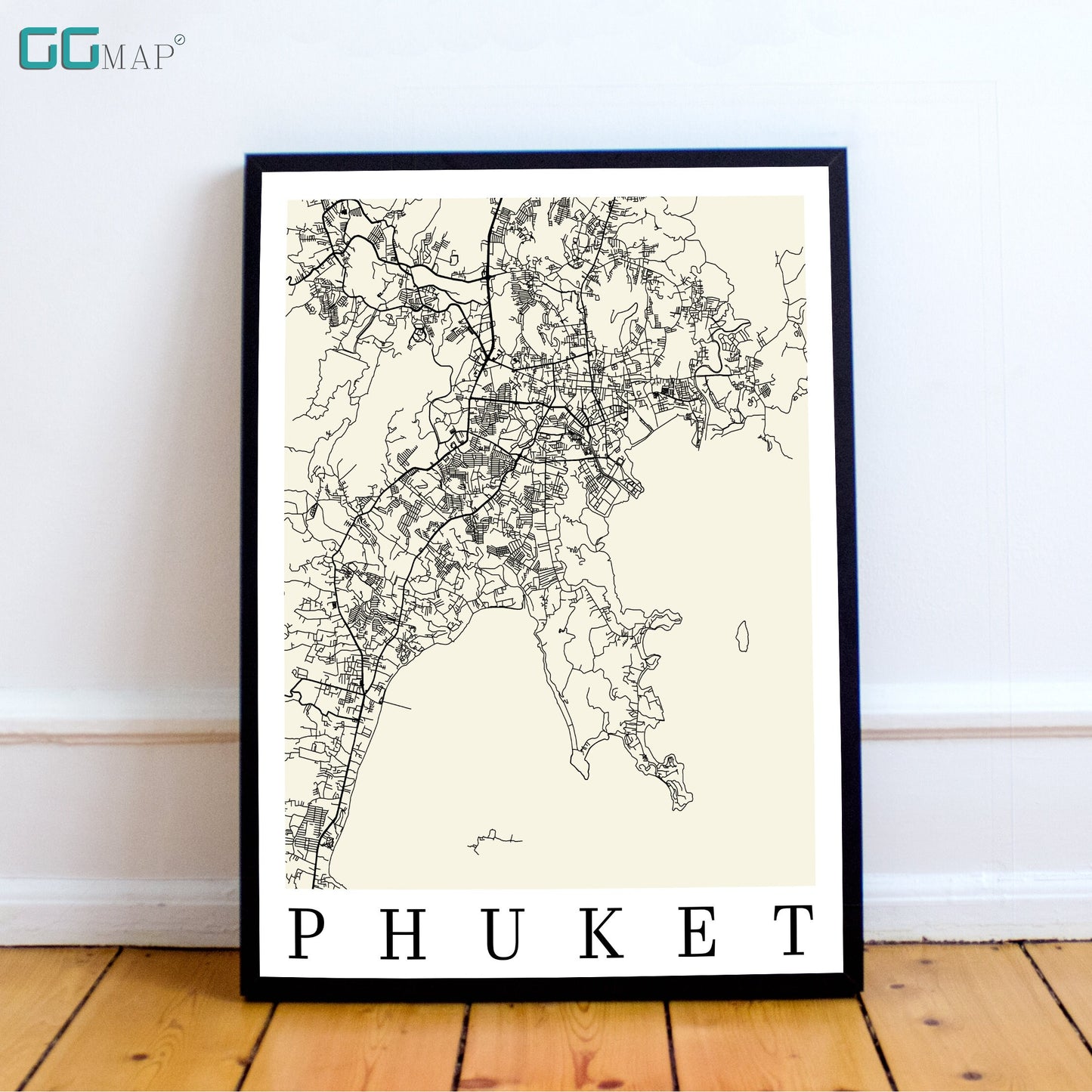 City map of PHUKET - Phuket Open White map - Home Decor - Travel map - Print map - Phuket map - Map art - Thailand - GGMap