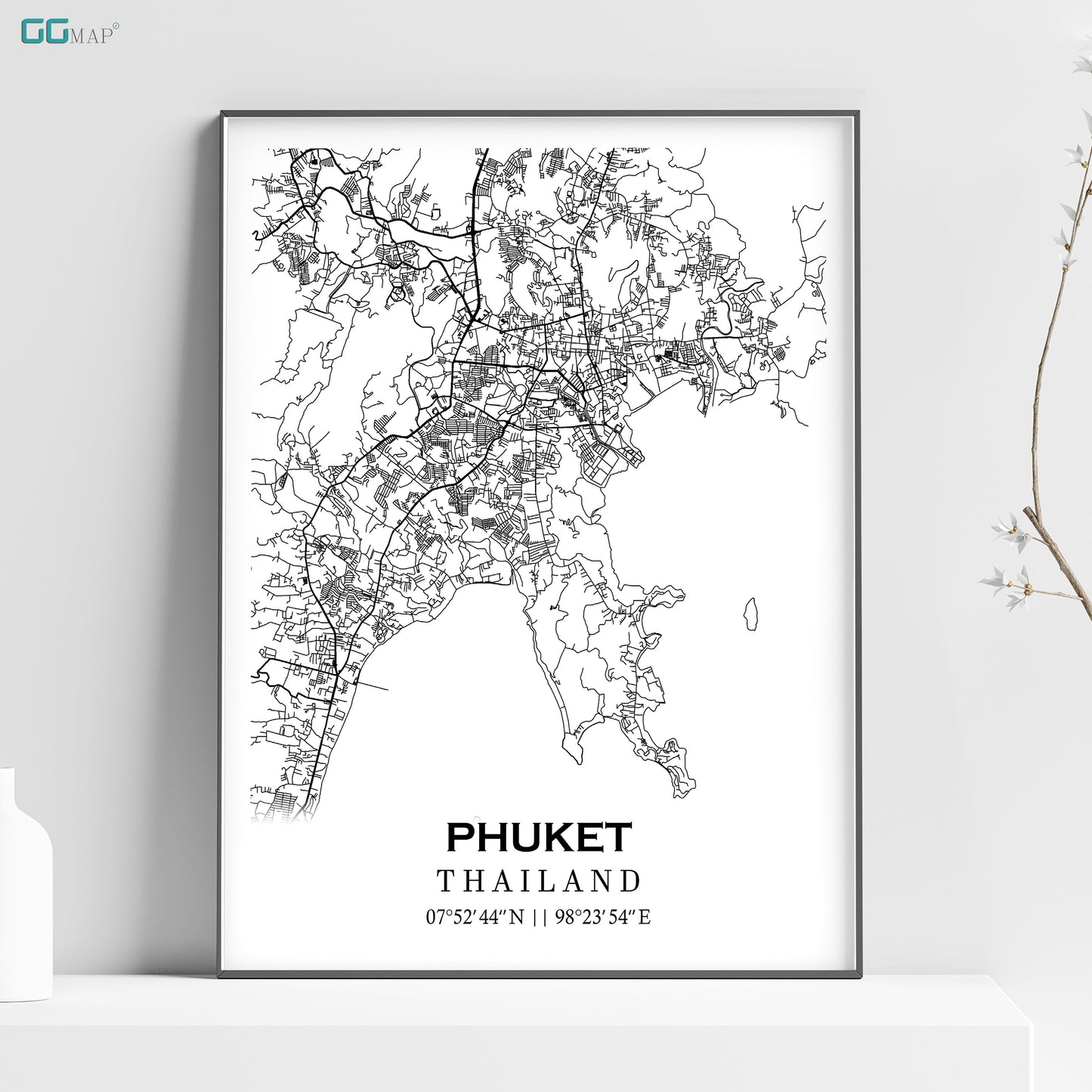 a black and white map of phuket thailand