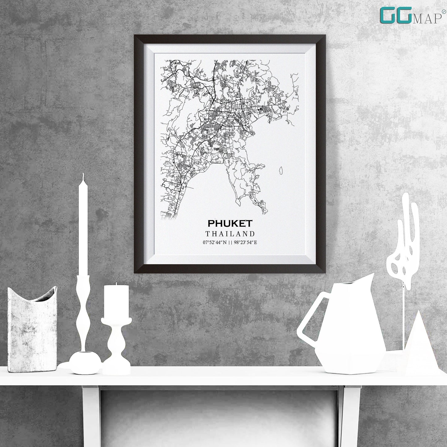 City map of PHUKET - Phuket Classic map - Home Decor - Travel map - Print map - Phuket map - Map art - Thailand -