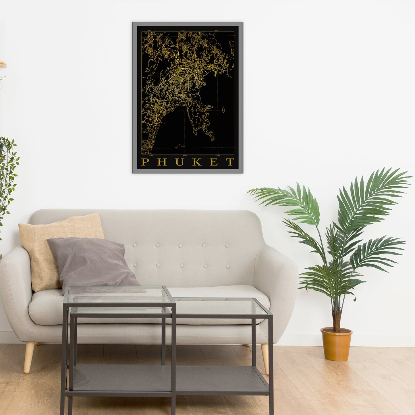 City map of PHUKET - Phuket Dark Gold map - Home Decor - Travel map - Print map - Phuket map - Map art - Thailand - GGMap