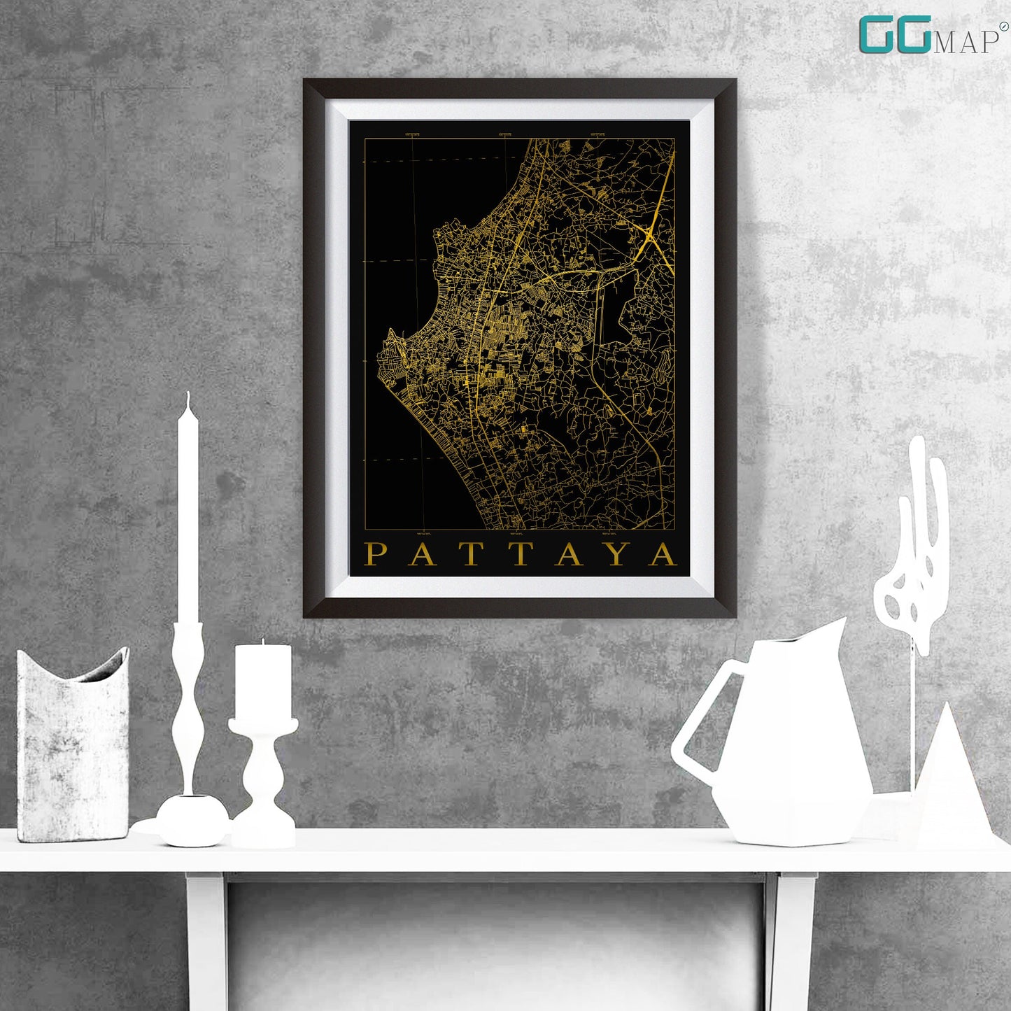 City map of PATTAYA - Pattaya Black Gold map - Home Decor - Travel map - Print map - Pattaya map - Map art - Thailand - GGMap