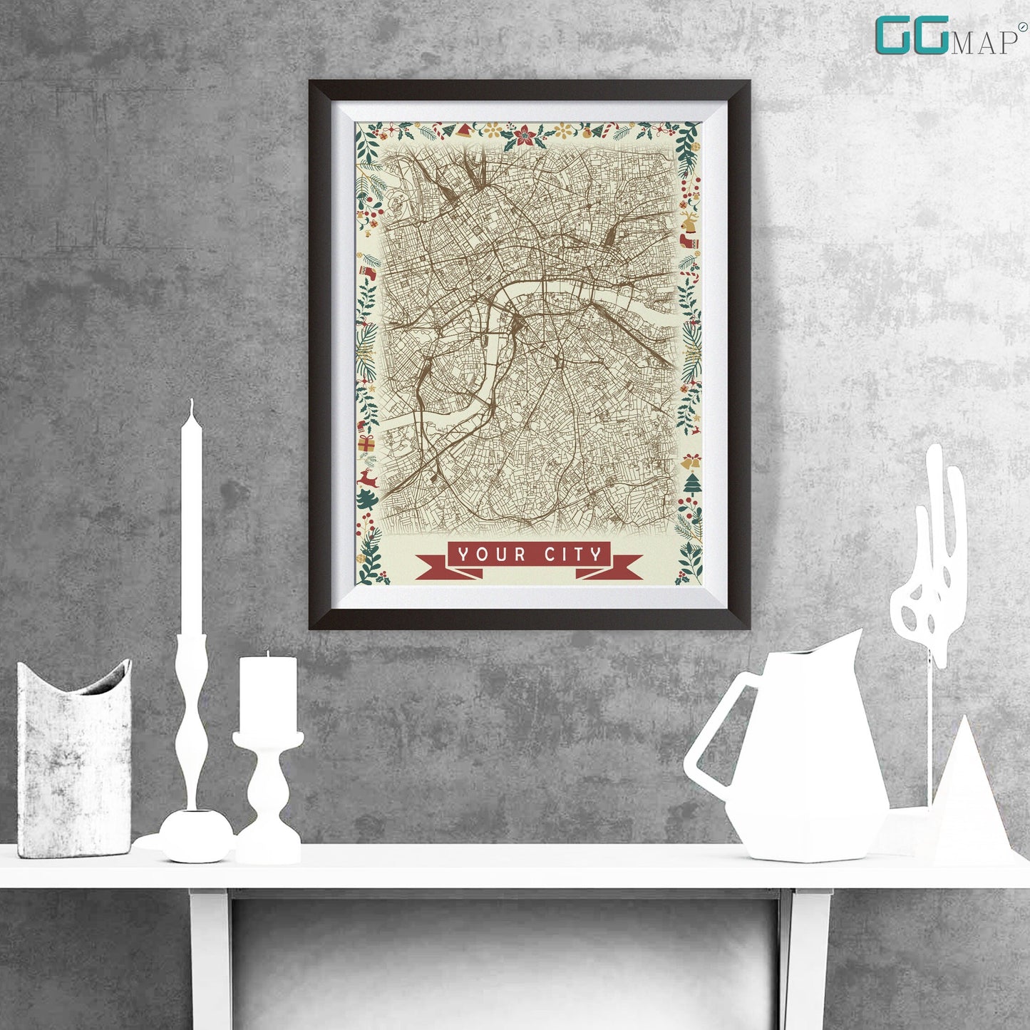 CHRISTMAS Map DIGITAL DOWNLOAD - Christmas City Map - Your city - Your contry - Your poster - Personalized -