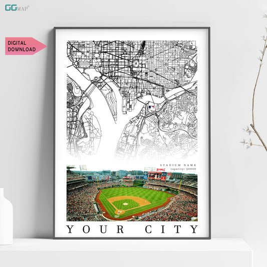 BASEBALL DIGITAL DOWNLOAD - Baseball Stadium City Map - Your club - Your Stadium - Your poster - Personalized -