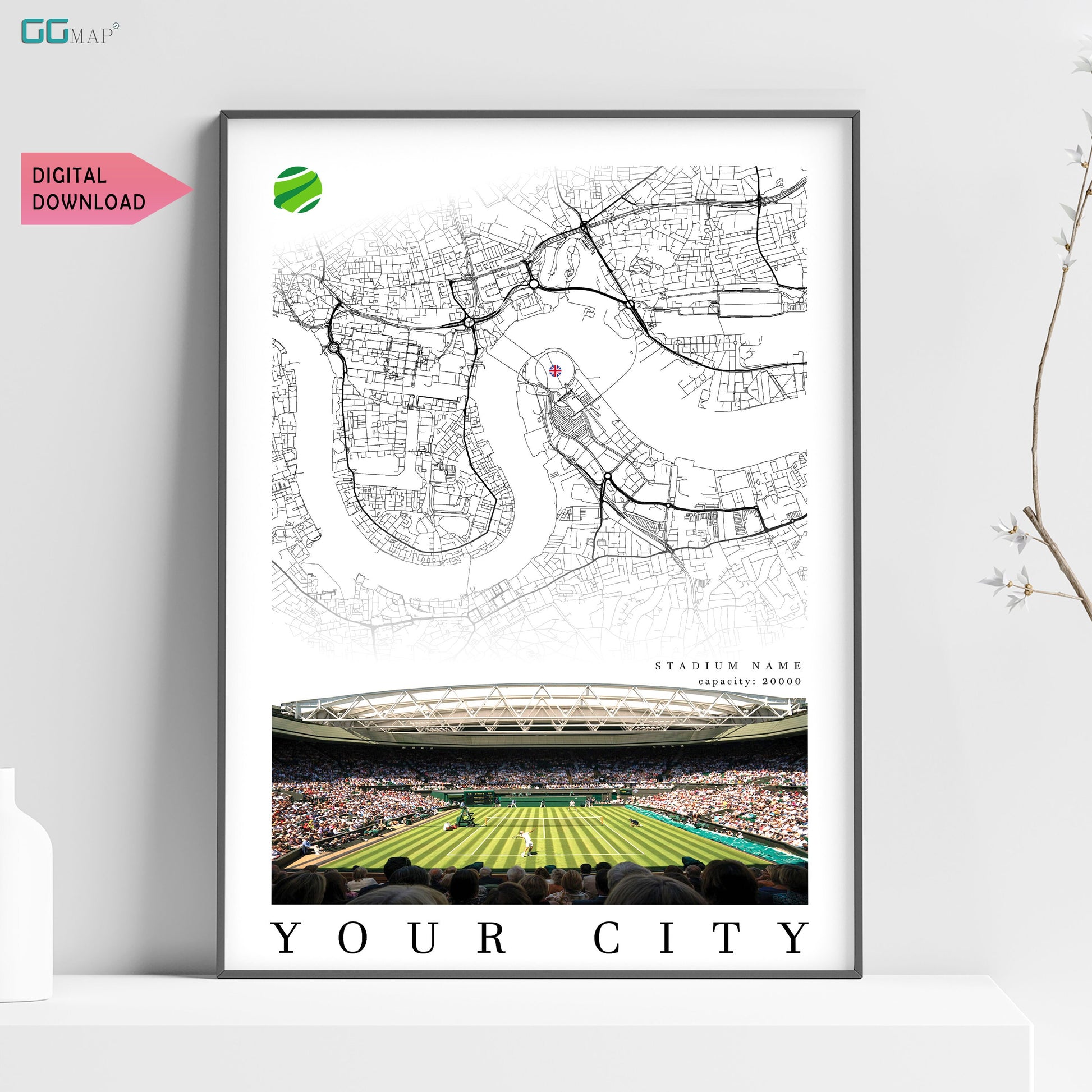 a poster of a stadium with a map of the stadium