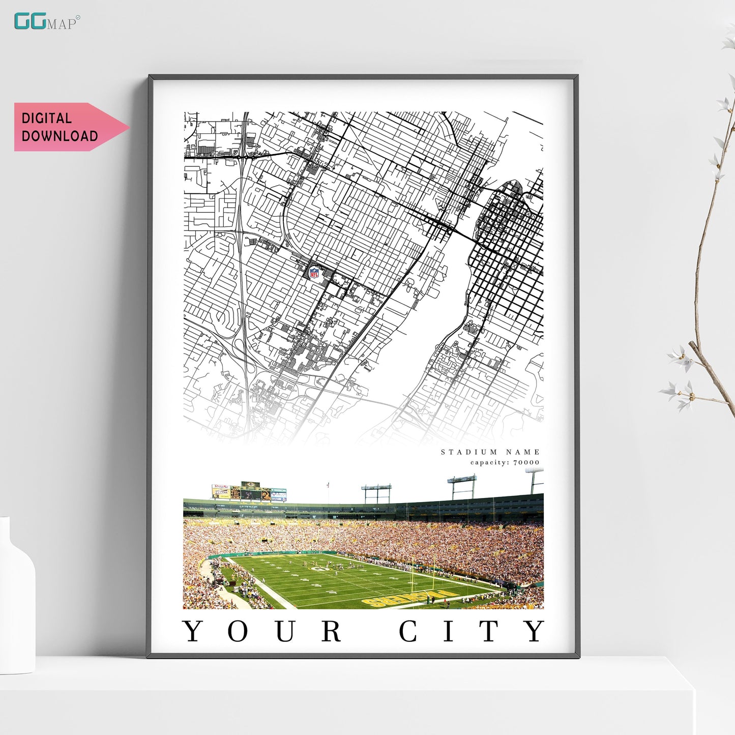 a poster of a football stadium with the words your city on it