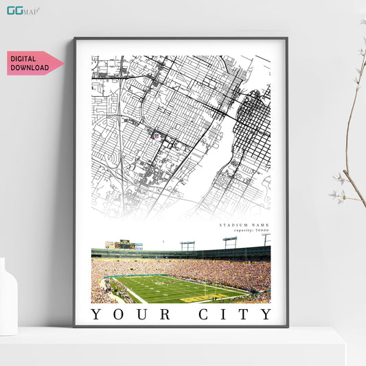 a poster of a football stadium with the words your city on it