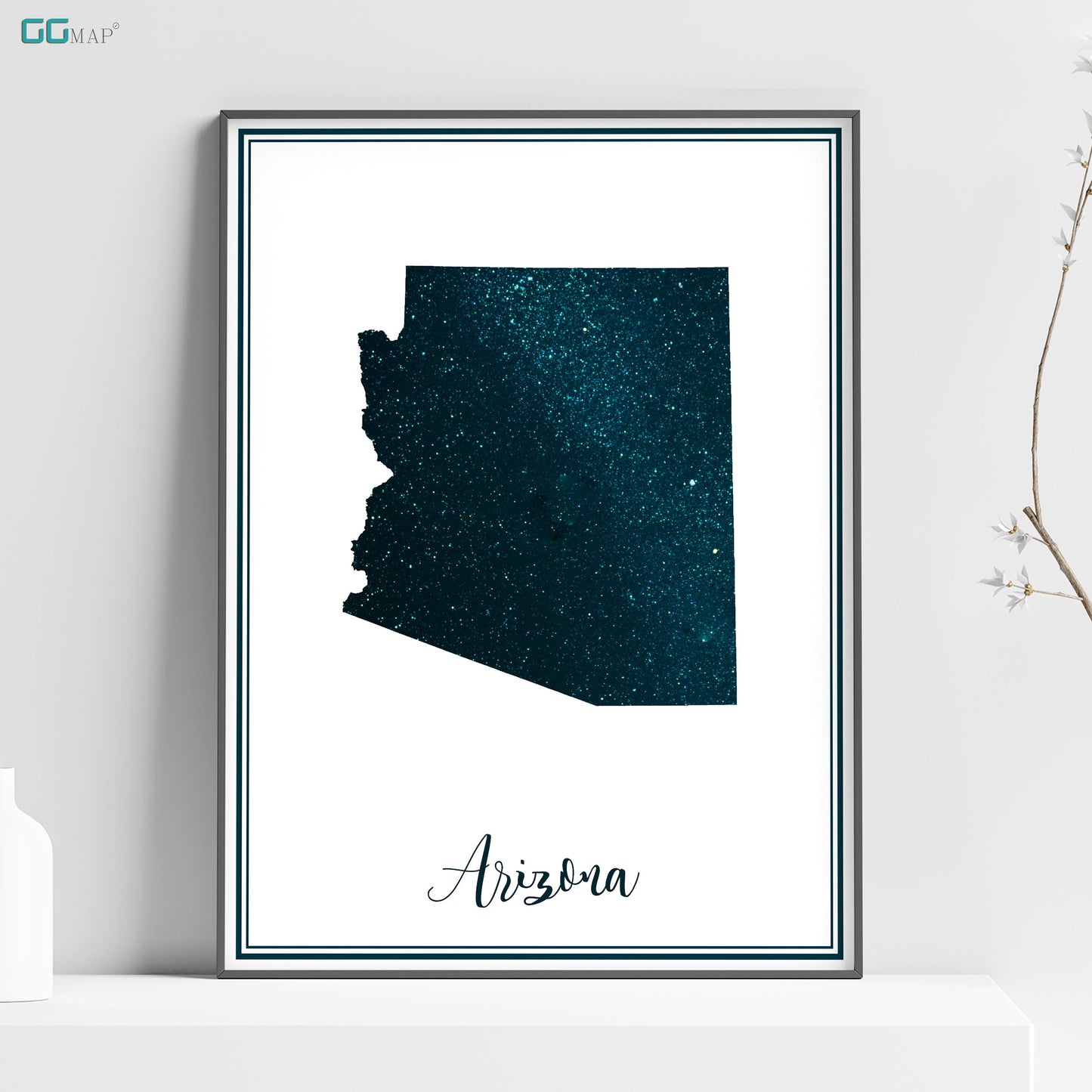 a framed poster of the state of arizona