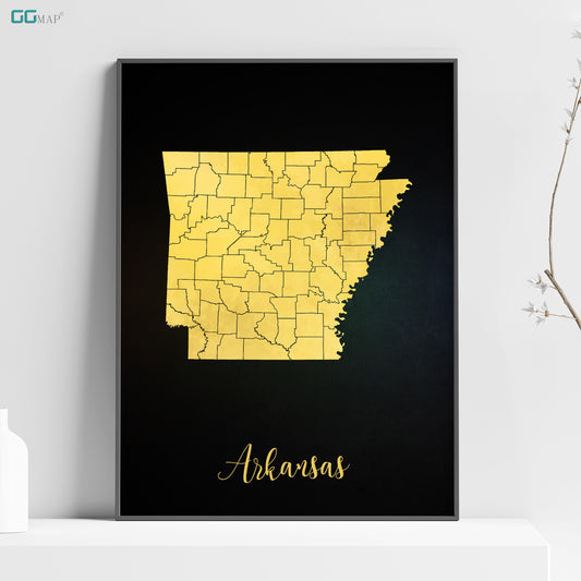 ARKANSAS map - Arkansas gold map - Travel poster - Home Decor - Wall decor - Office map - Arkansas gift - GGmap - Arkansas poster