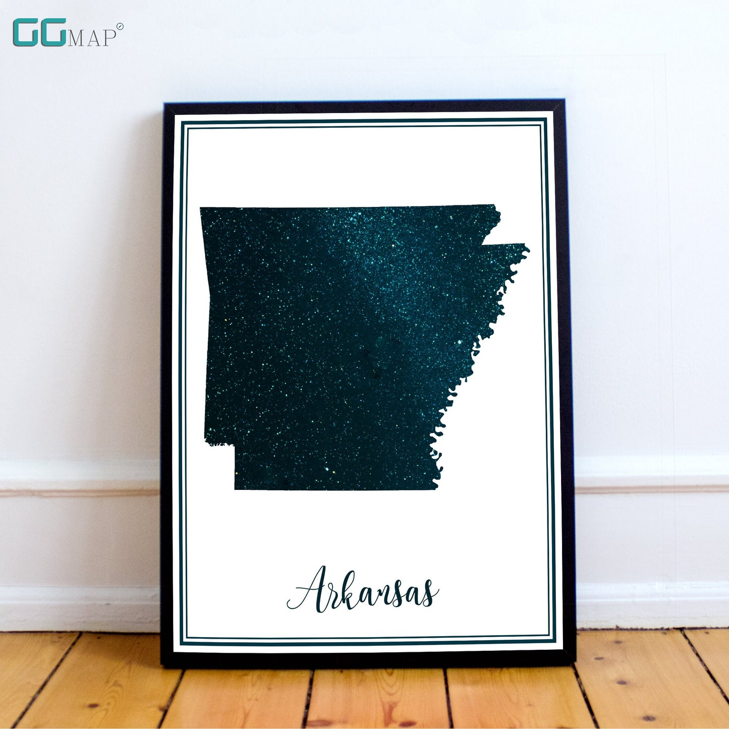 a framed picture of a map of the state of arkansas