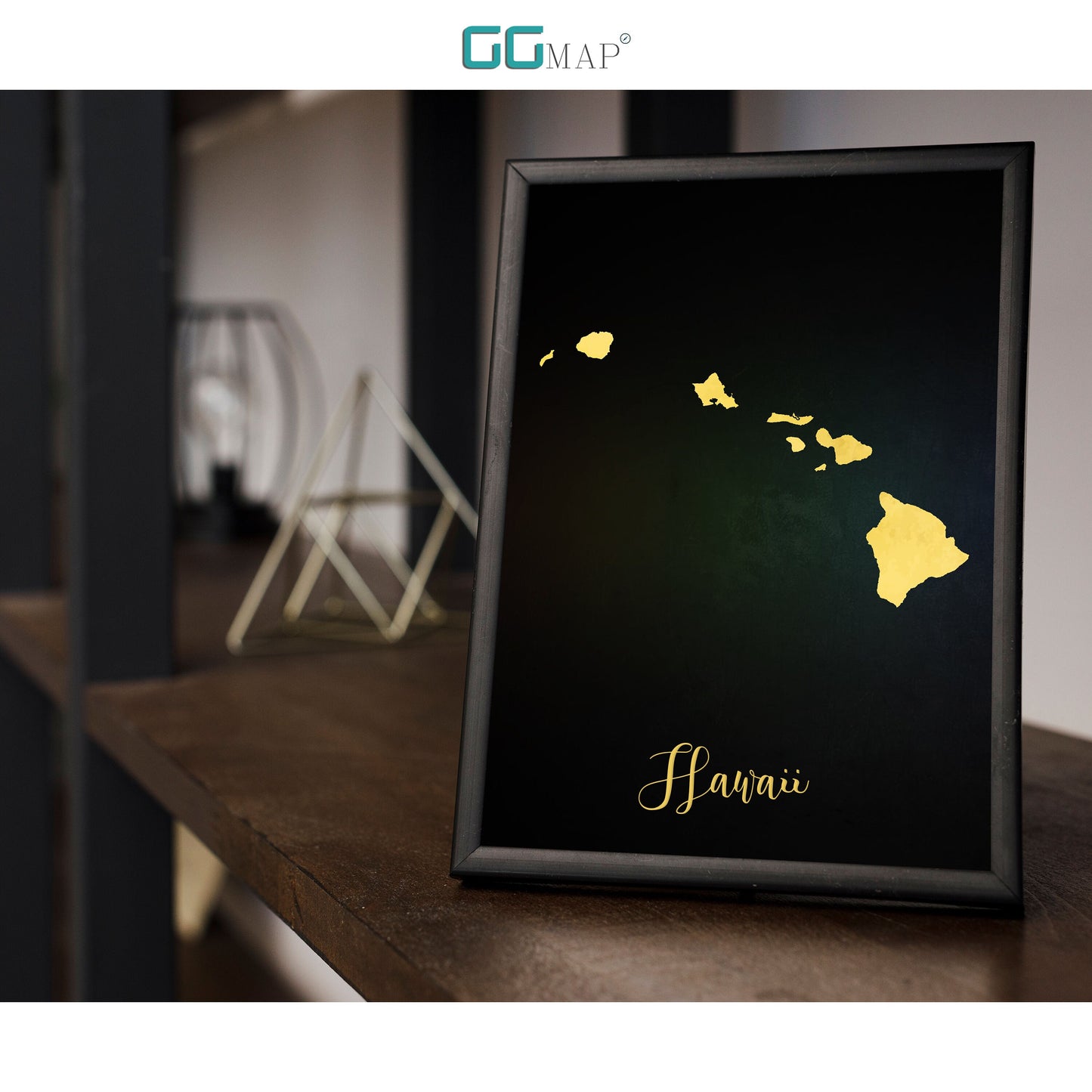 HAWAII map - Hawaii gold map - Travel poster - Home Decor - Wall decor - Office map - Hawaii gift - GGmap - Hawaii poster