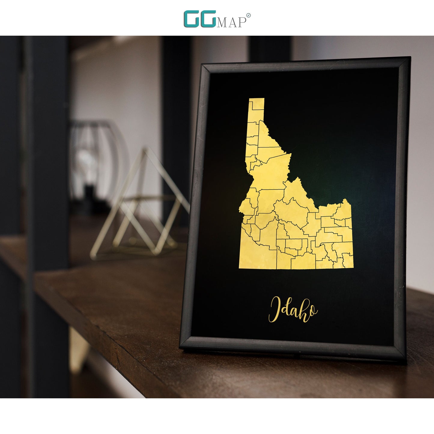 IDAHO map - Idaho gold map - Travel poster - Home Decor - Wall decor - Office map - Idaho gift - GGmap - Idaho poster