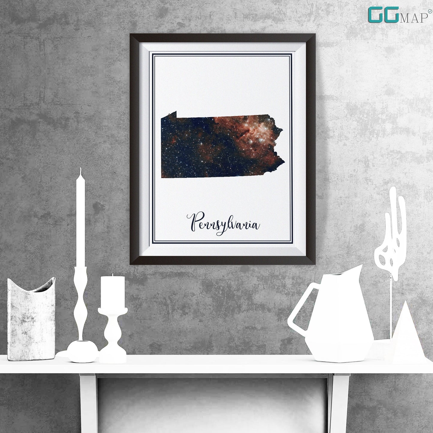 PENNSYLVANIA map - Pennsylvania heart nebula map - Home Decor - Wall decor - Office map - Pennsylvania gift - GeoGIS studio