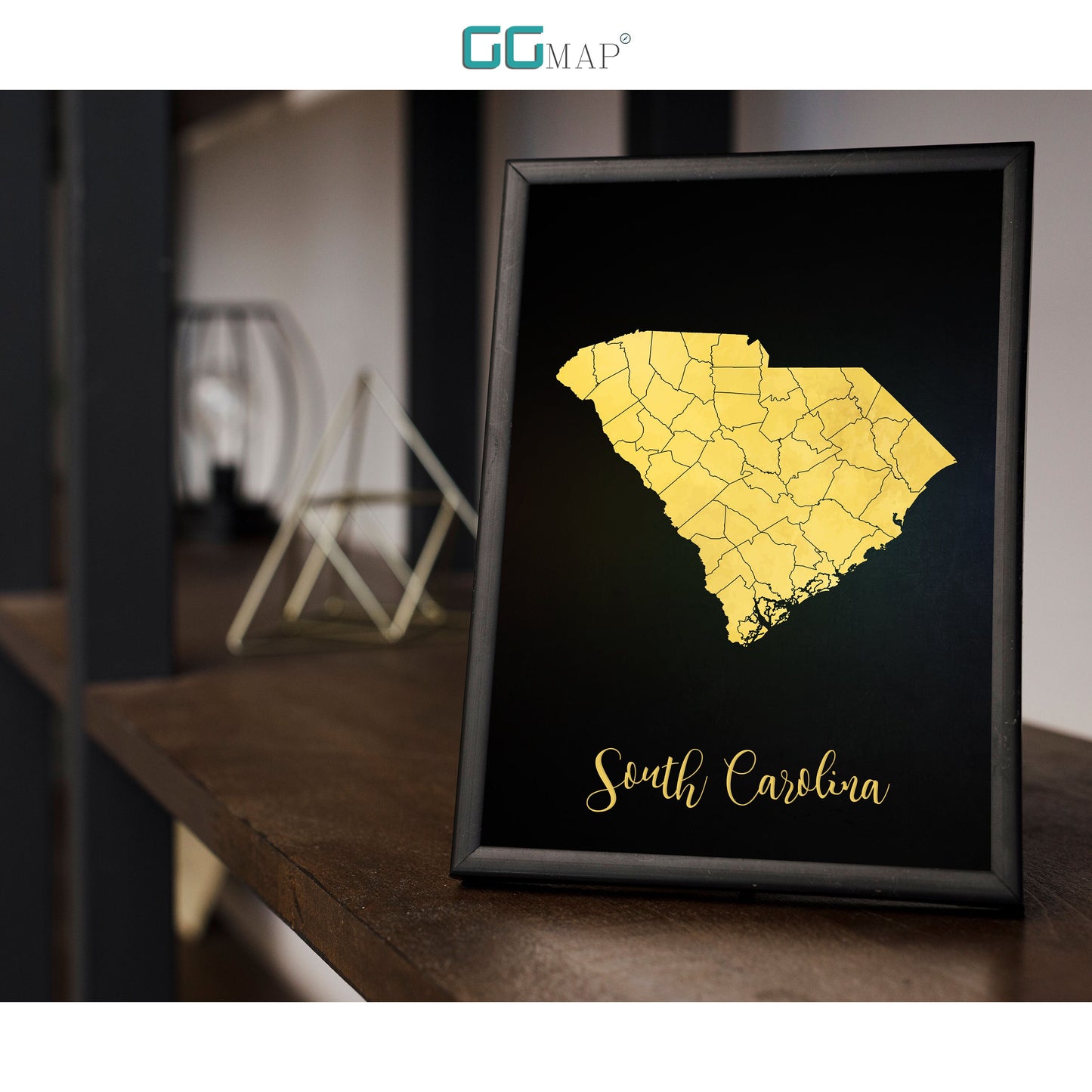 SOUTH CAROLINA map - South Carolina gold map - Travel poster - Home Decor - Wall decor - Office map - South Carolina gift - GeoGIS studio