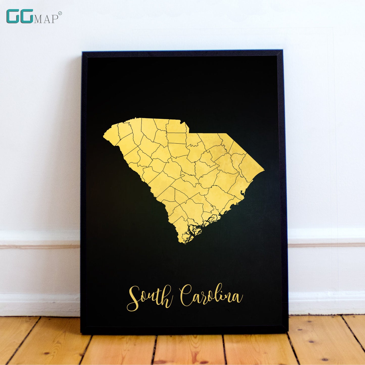 SOUTH CAROLINA map - South Carolina gold map - Travel poster - Home Decor - Wall decor - Office map - South Carolina gift - GeoGIS studio